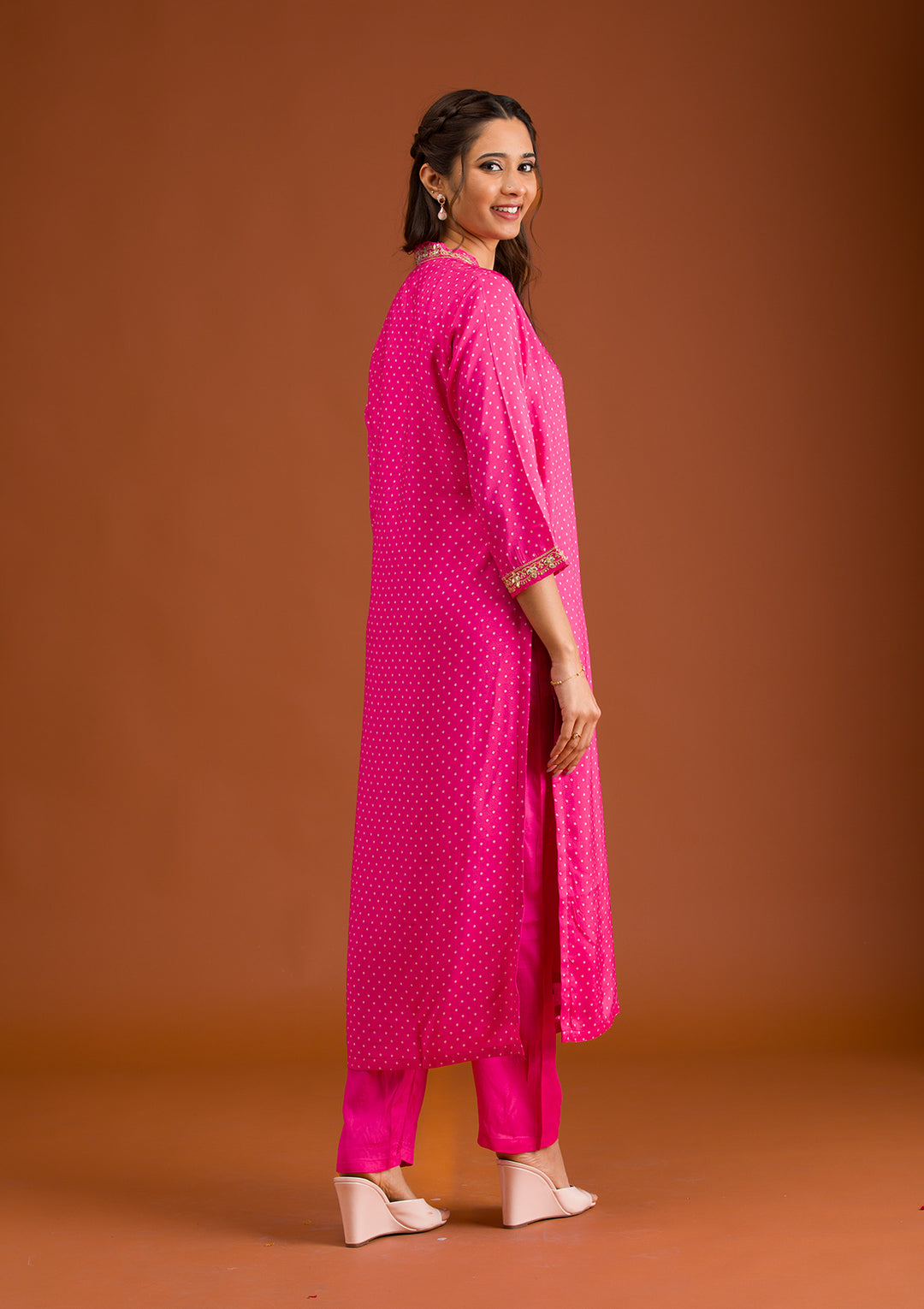 Rani Pink Zariwork Tissue Readymade Salwar Suit