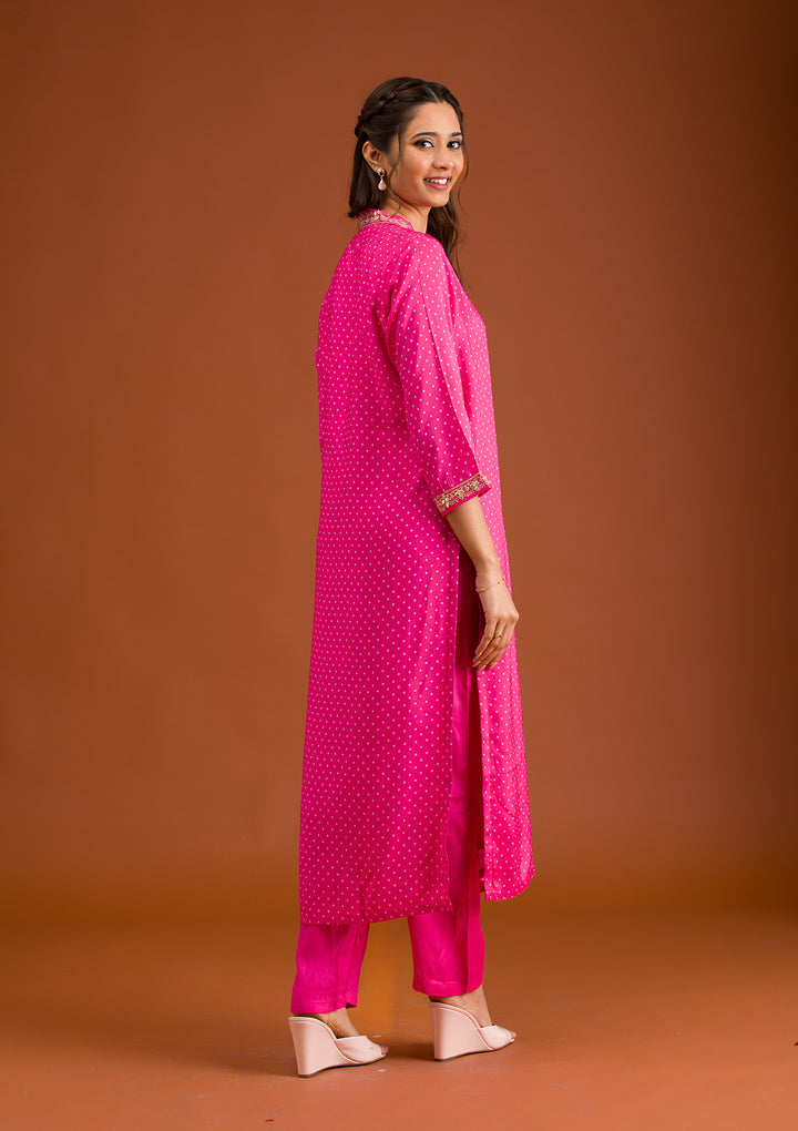 Rani Pink Zariwork Tissue Readymade Salwar Suit