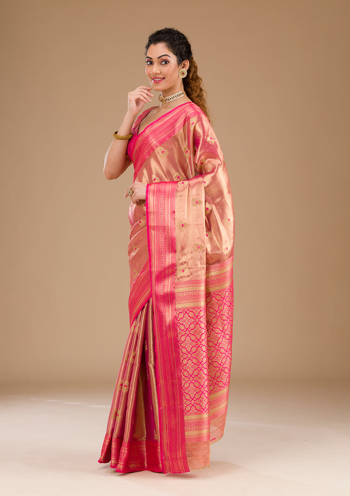 Rani Pink Zariwork Tissue Saree-Koskii