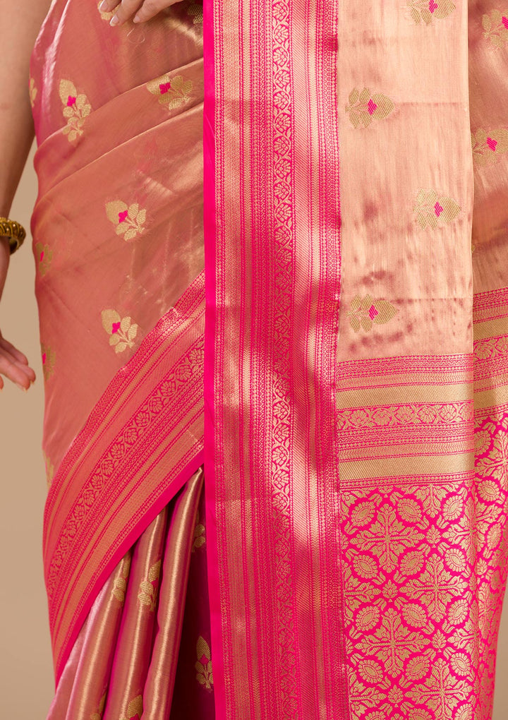 Rani Pink Zariwork Tissue Saree-Koskii