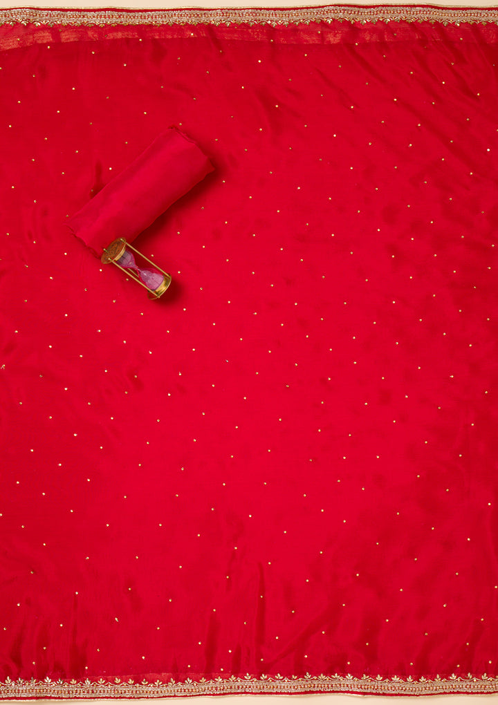 Red Cutdana Crepe Unstitched Salwar Suit