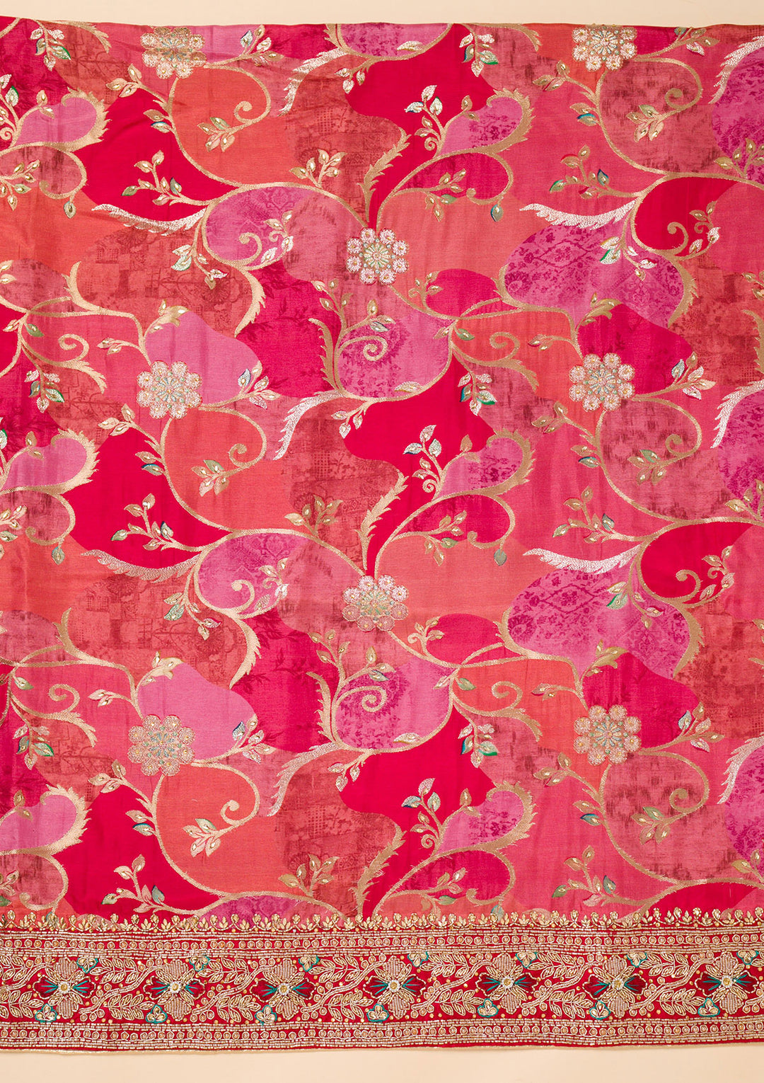 Red Cutdana Crepe Unstitched Salwar Suit