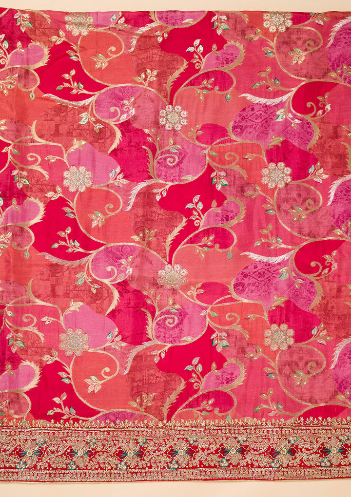 Red Cutdana Crepe Unstitched Salwar Suit