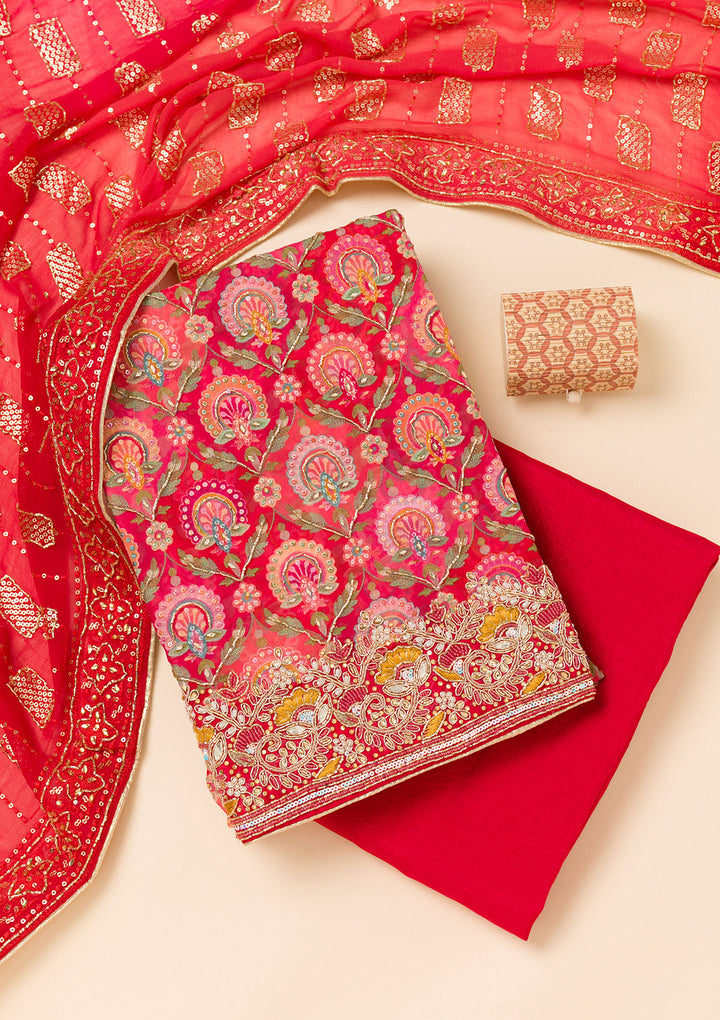 Red Cutdana Georgette Unstitched Salwar Suit