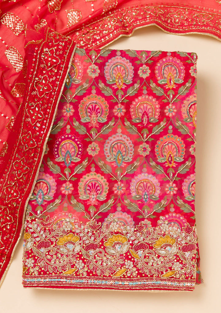 Red Cutdana Georgette Unstitched Salwar Suit