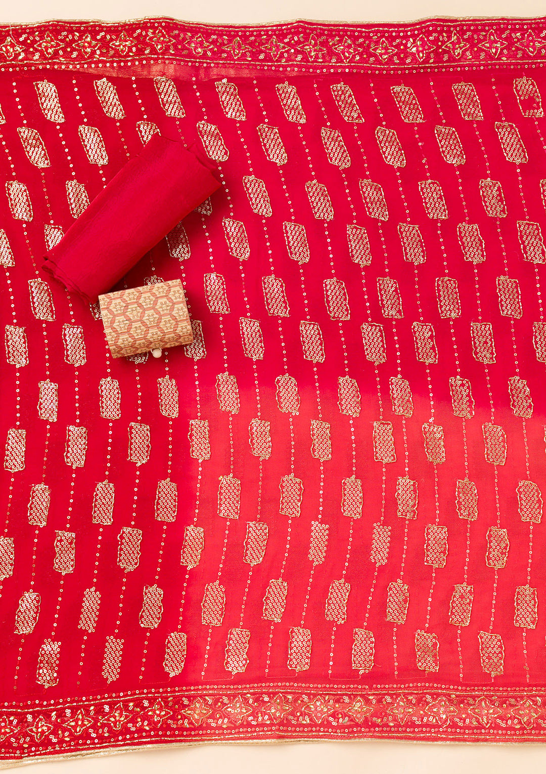 Red Cutdana Georgette Unstitched Salwar Suit