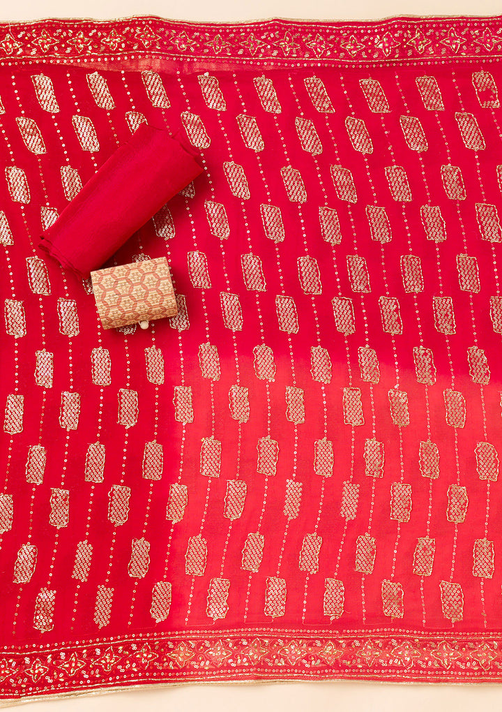 Red Cutdana Georgette Unstitched Salwar Suit