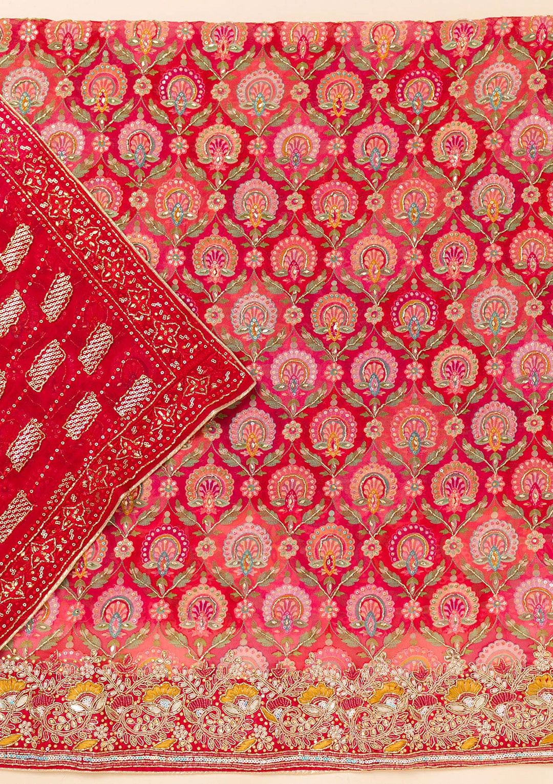 Red Cutdana Georgette Unstitched Salwar Suit