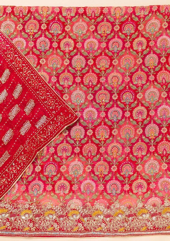 Red Cutdana Georgette Unstitched Salwar Suit