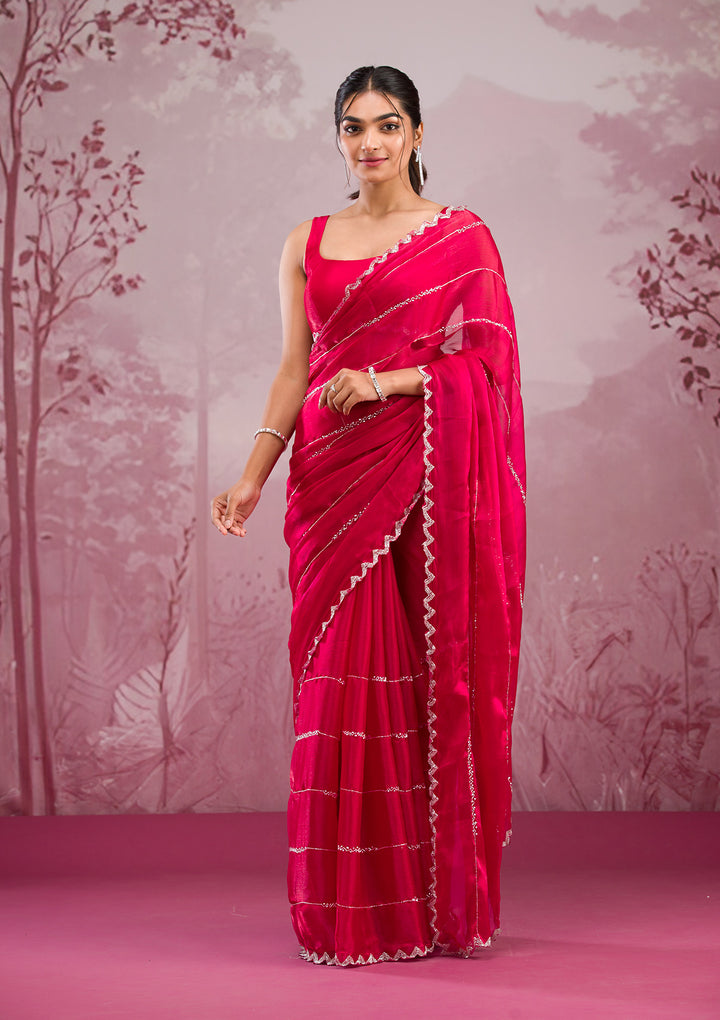 Red Cutdana Tissue Saree
