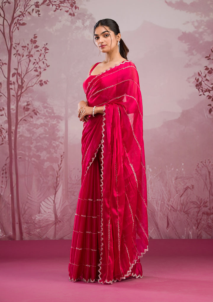 Red Cutdana Tissue Saree
