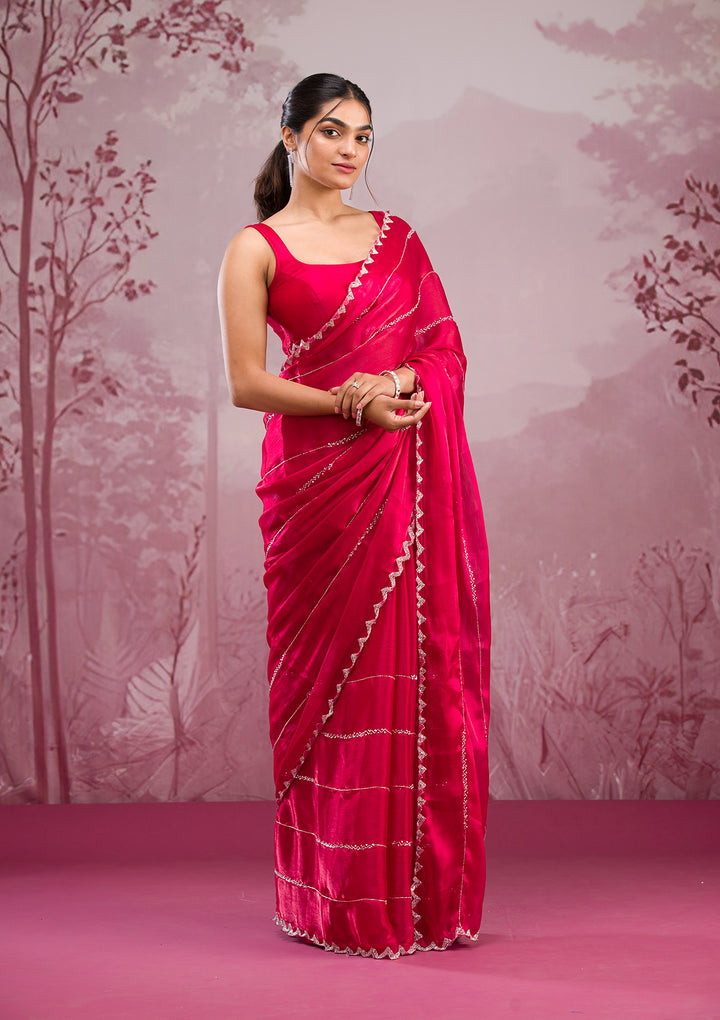 Red Cutdana Tissue Saree