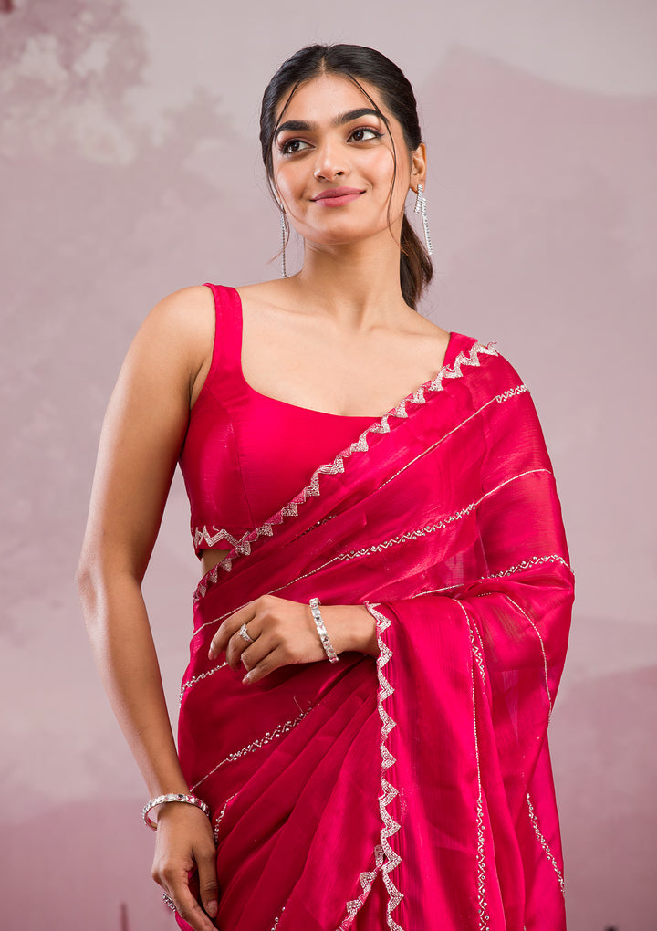 Red Cutdana Tissue Saree
