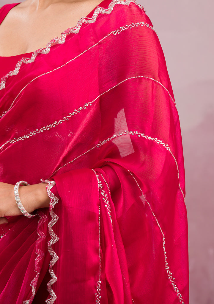Red Cutdana Tissue Saree