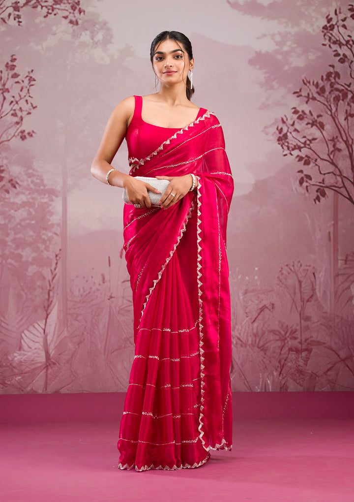 Red Cutdana Tissue Saree
