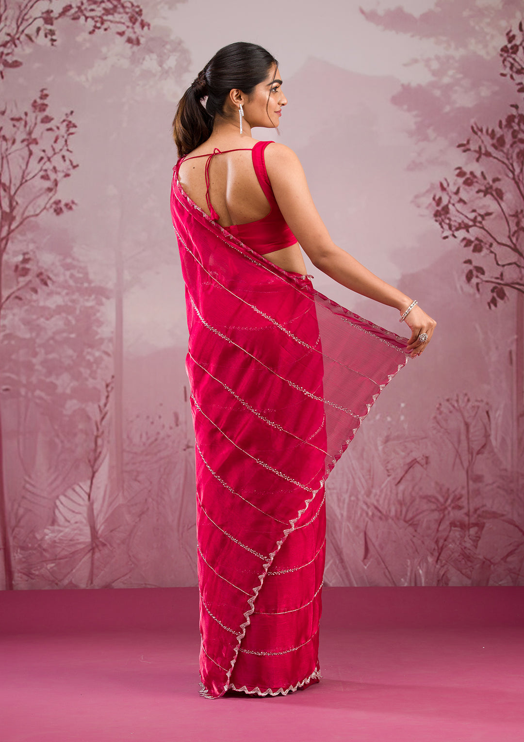 Red Cutdana Tissue Saree
