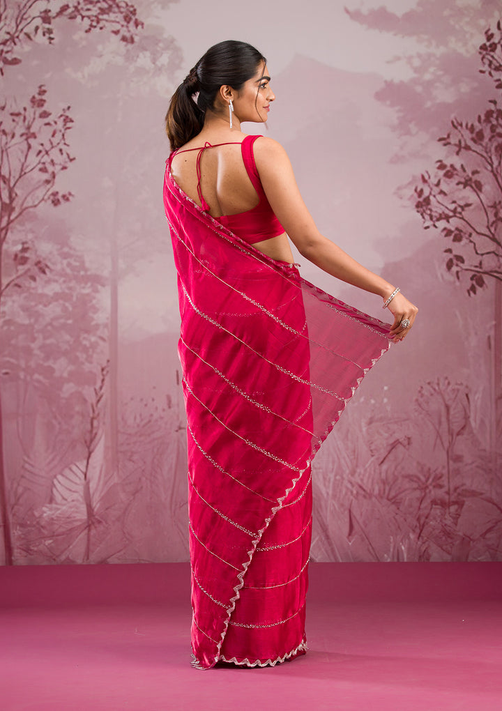 Red Cutdana Tissue Saree