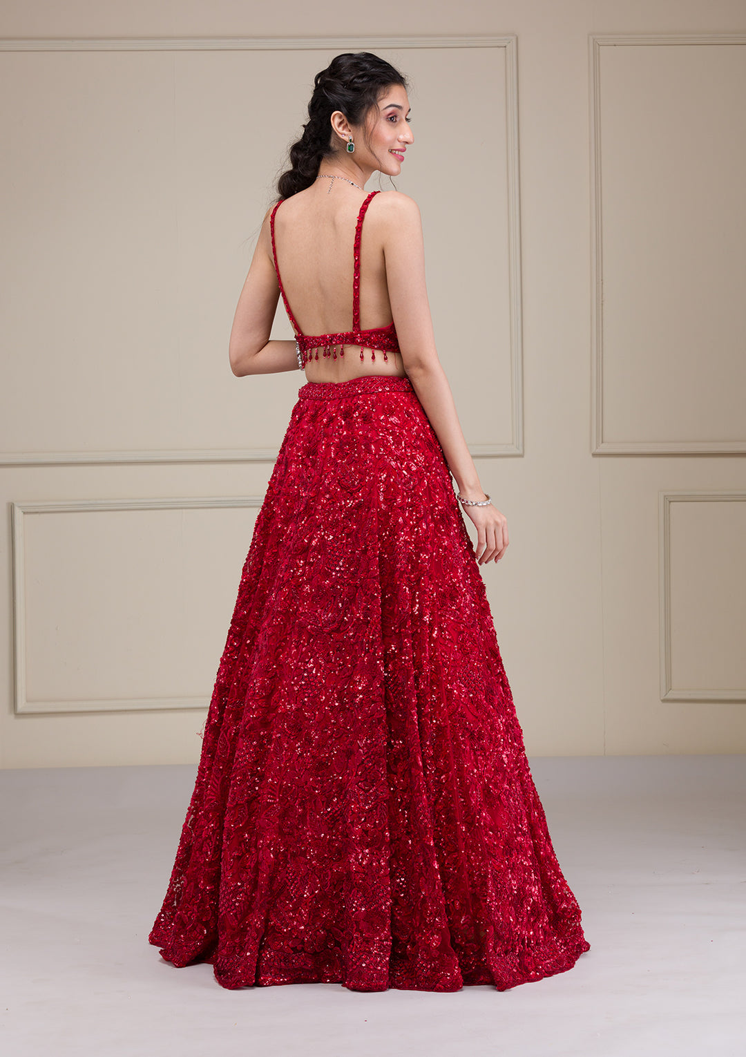 Red Cutdana Net Readymade Lehenga