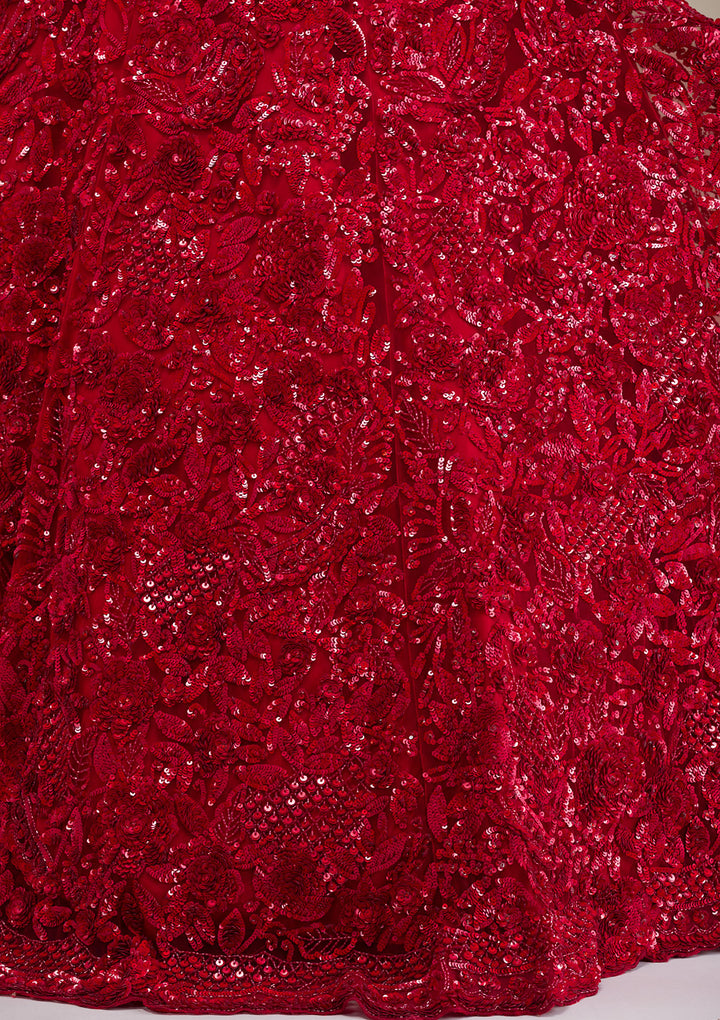 Red Cutdana Net Readymade Lehenga