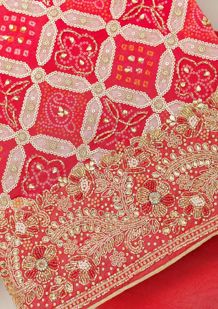 Red Cutdana Semi Crepe Unstitched Salwar Suit