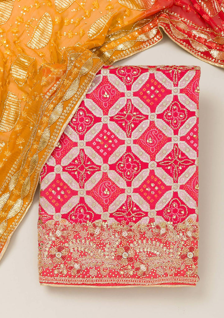 Red Cutdana Semi Crepe Unstitched Salwar Suit