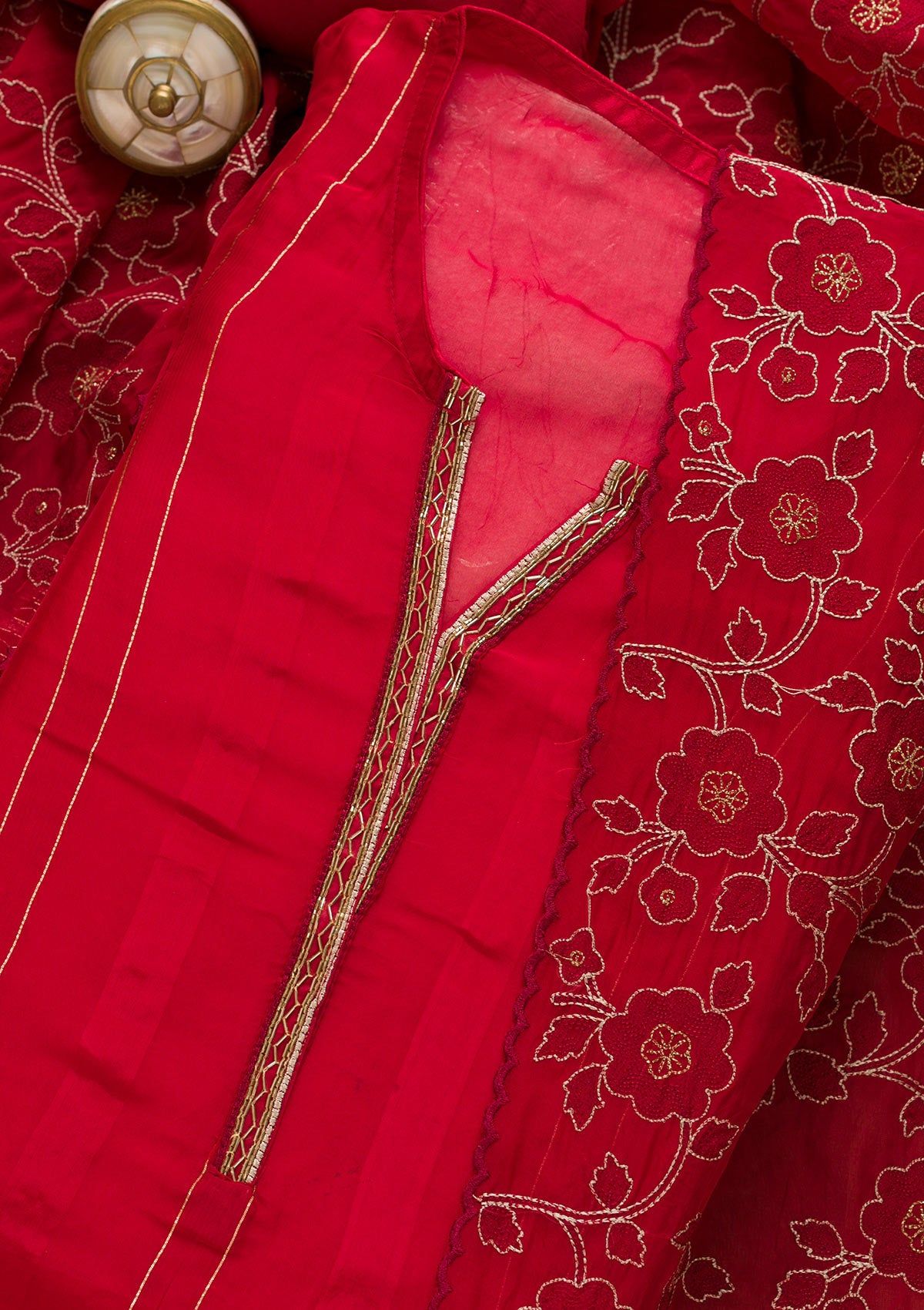 Red Cutdana Tissue Unstitched Salwar Suit