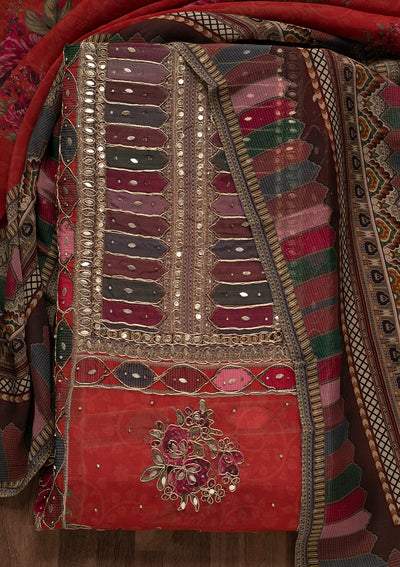 Red Gotapatti Georgette Unstitched Salwar Suit