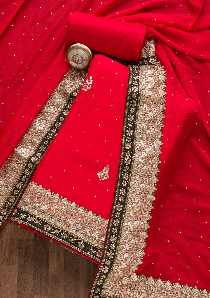 Maroon Gotapatti Semi Crepe Unstitched Salwar Suit