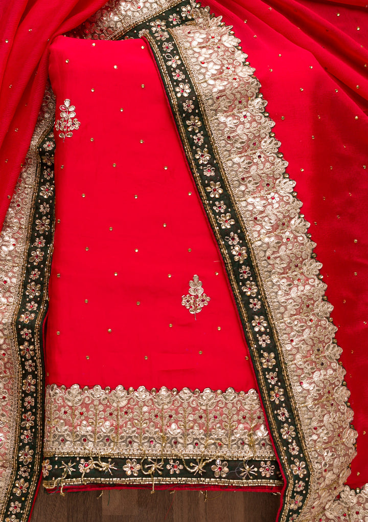 Maroon Gotapatti Semi Crepe Unstitched Salwar Suit