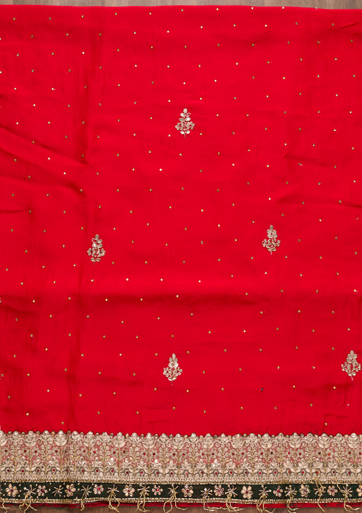 Maroon Gotapatti Semi Crepe Unstitched Salwar Suit