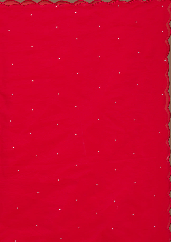 Red Print Satin Readymade Lehenga-Koskii