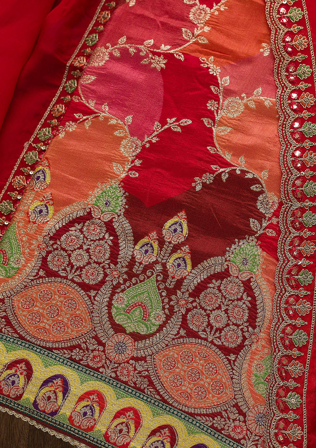 Red Printed Banarasi Unstitched Salwar Suit