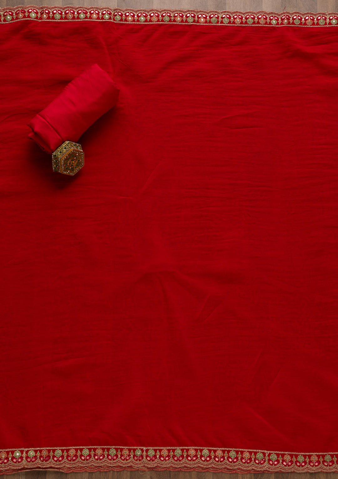 Red Printed Banarasi Unstitched Salwar Suit