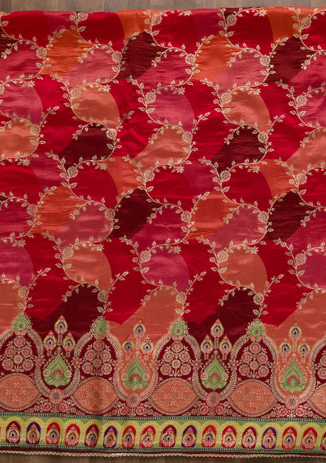 Red Printed Banarasi Unstitched Salwar Suit
