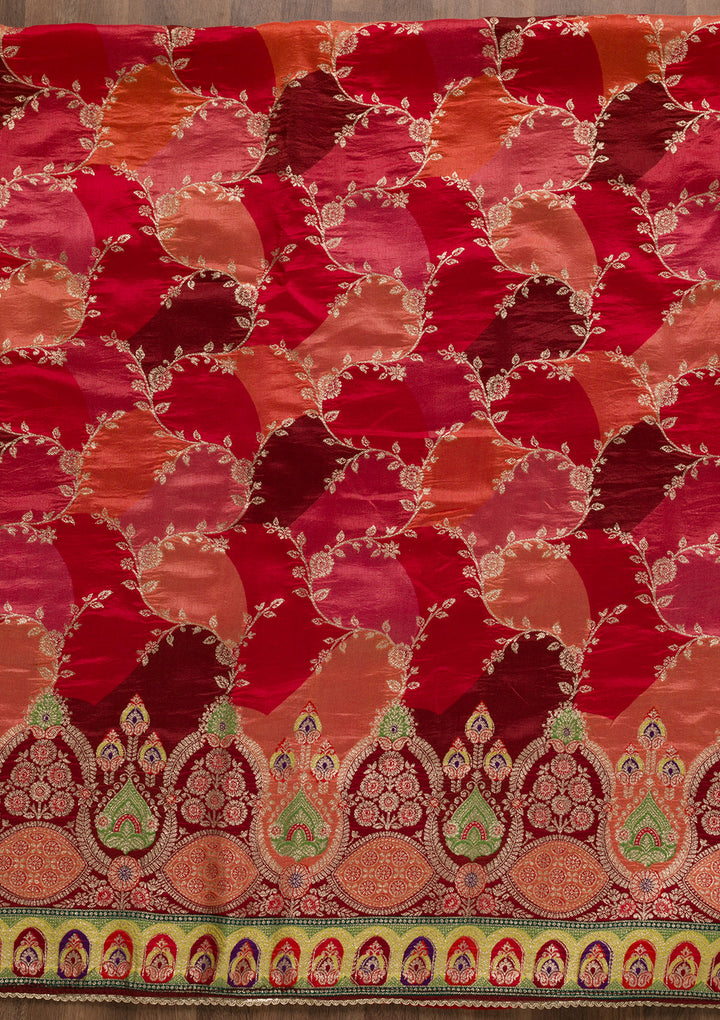 Red Printed Banarasi Unstitched Salwar Suit