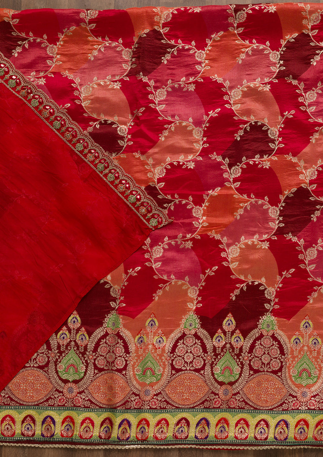 Red Printed Banarasi Unstitched Salwar Suit