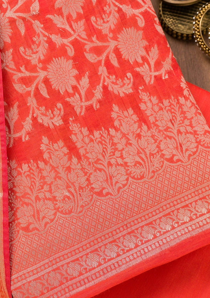 Red Zariwork Banarasi Unstitched Salwar Suit