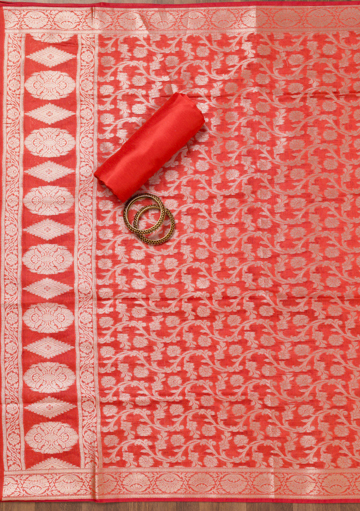 Red Zariwork Banarasi Unstitched Salwar Suit