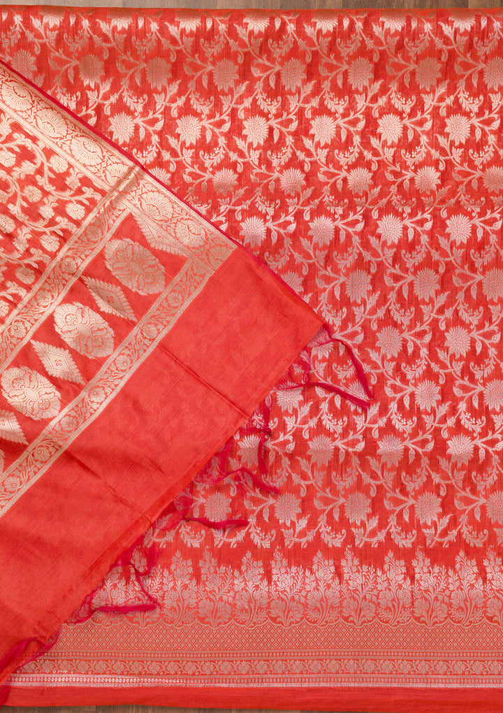 Red Zariwork Banarasi Unstitched Salwar Suit