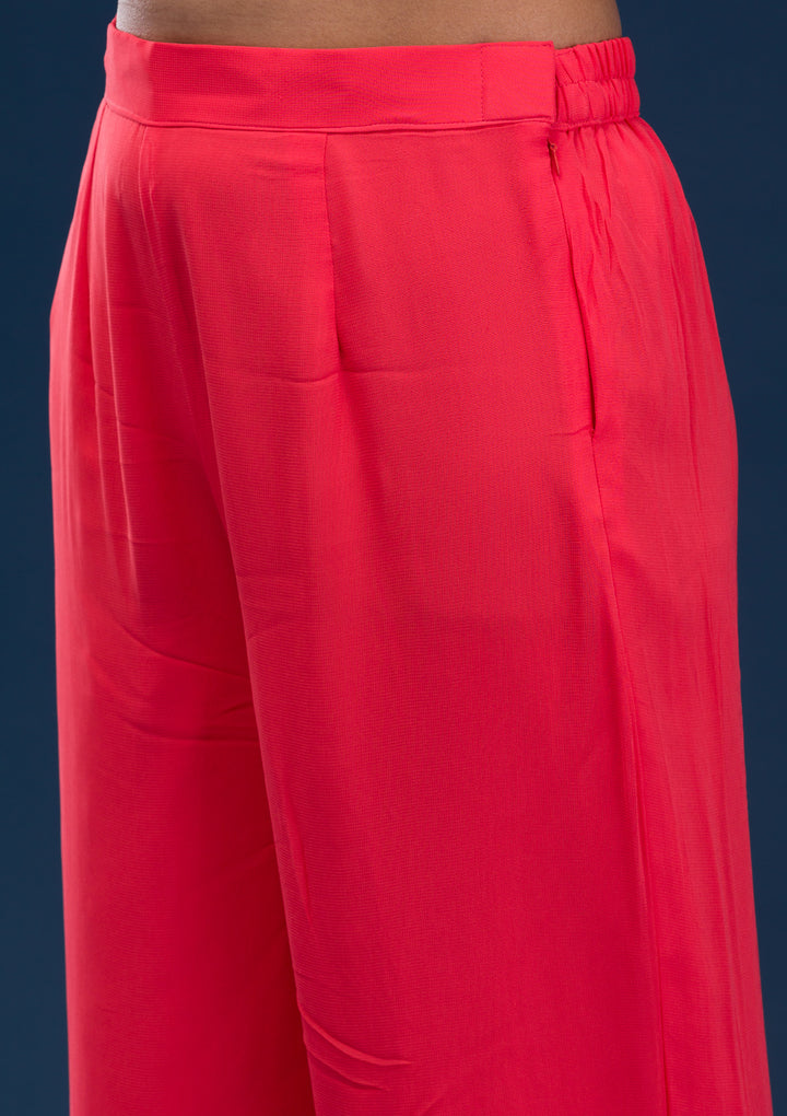Red Printed Chiffon Readymade Anarkali Suit