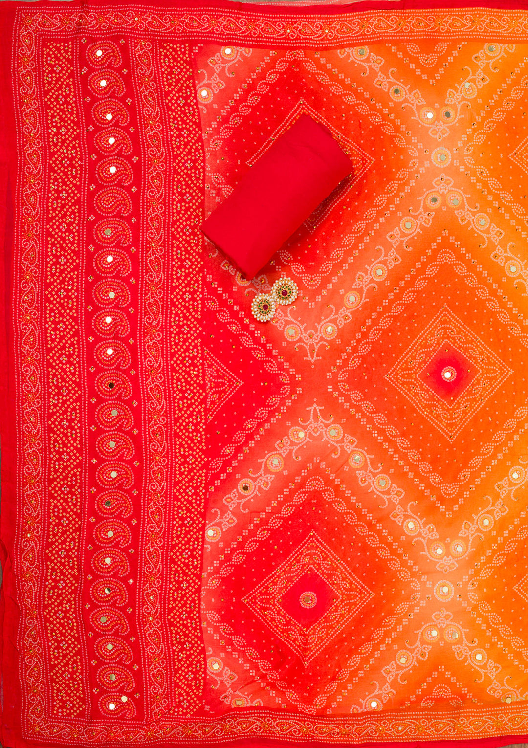 Red Printed Chiffon Unstitched Salwar Suit