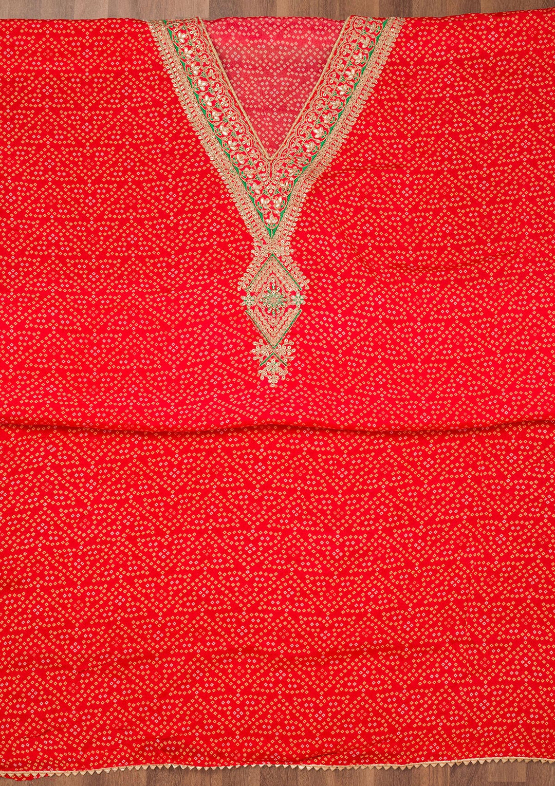 Red Printed Chiffon Unstitched Salwar Suit