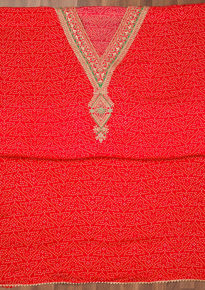Red Printed Chiffon Unstitched Salwar Suit