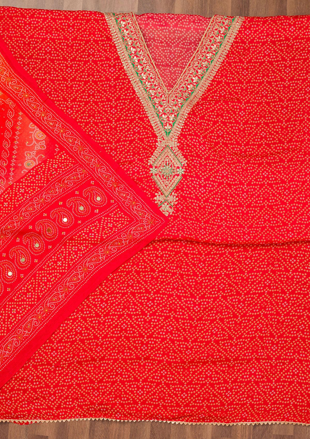 Red Printed Chiffon Unstitched Salwar Suit