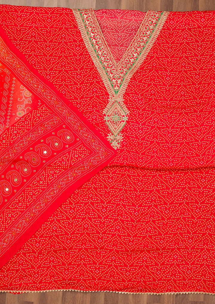 Red Printed Chiffon Unstitched Salwar Suit