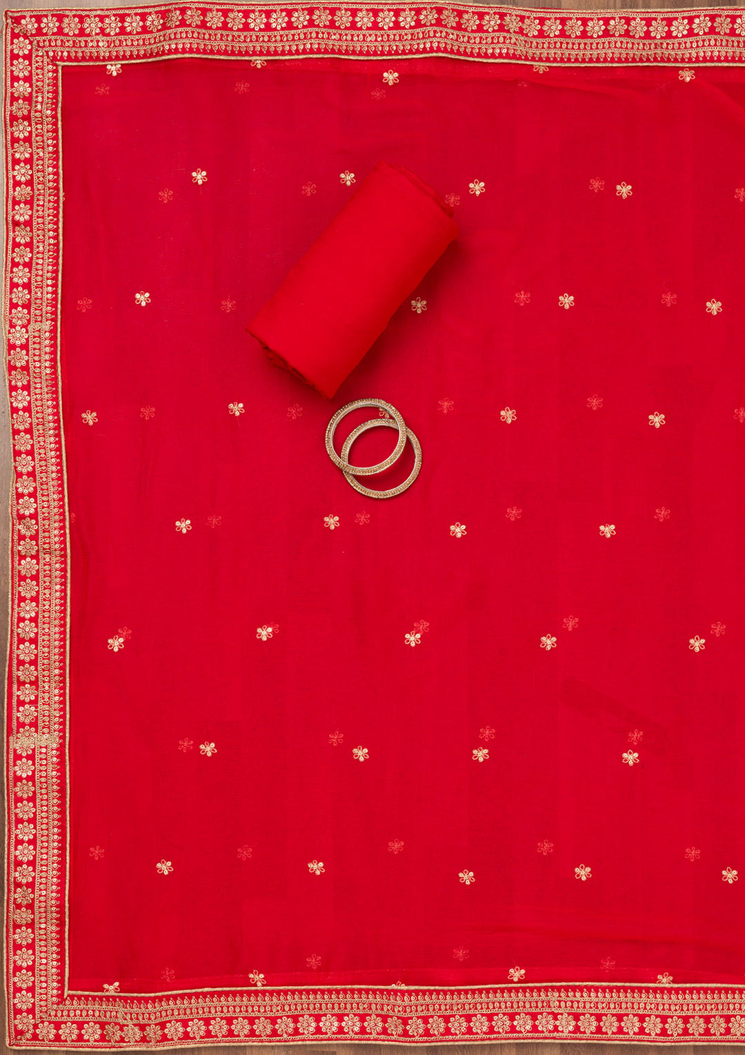 Red Printed Chiffon Unstitched Salwar Suit