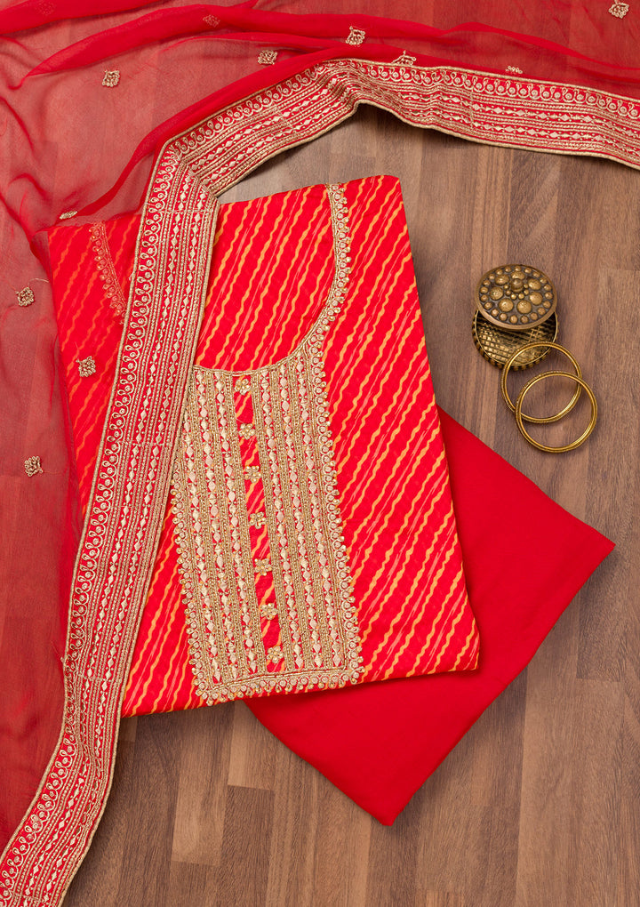Red Printed Georgette Unstitched Salwar Suit