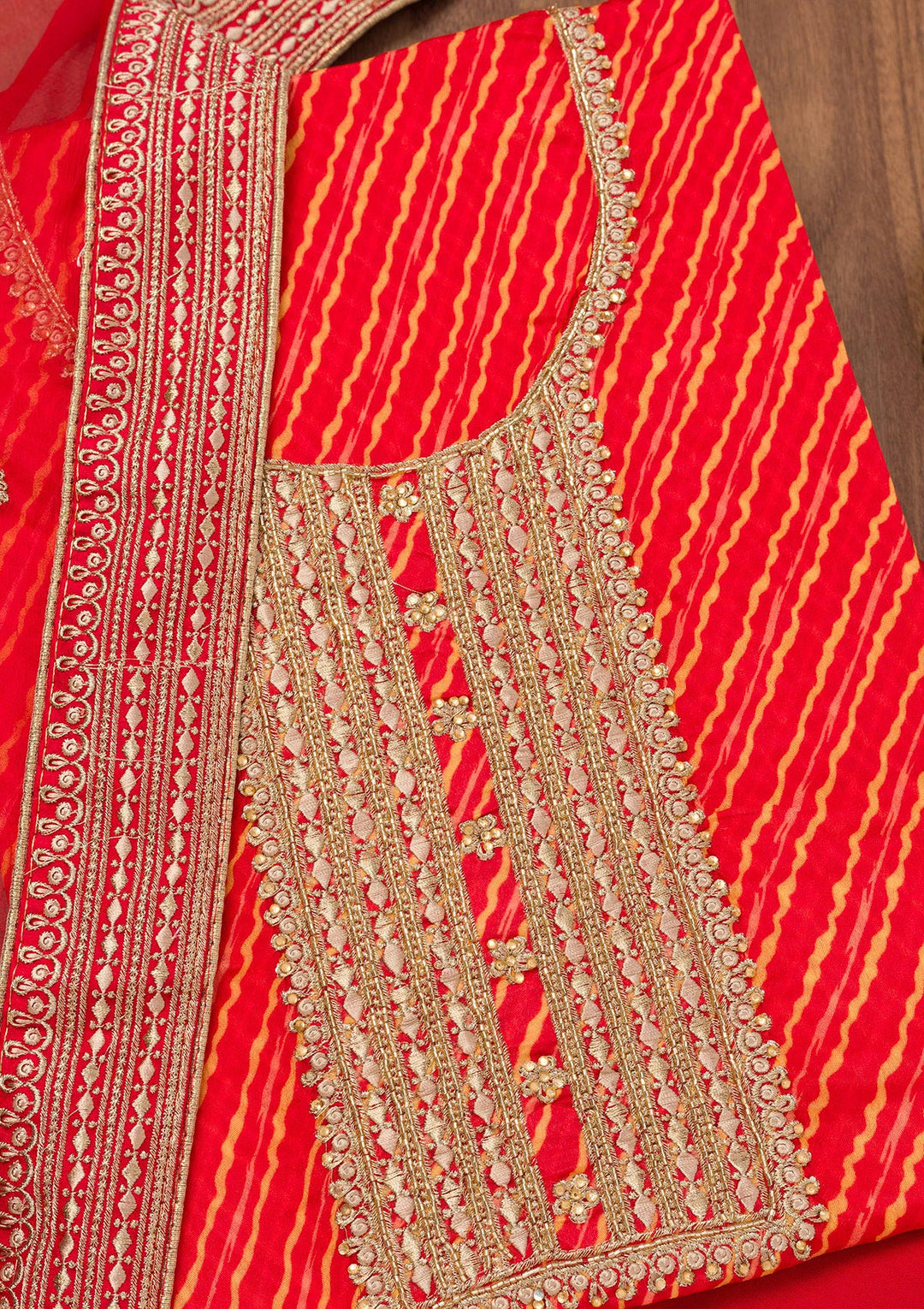 Red Printed Georgette Unstitched Salwar Suit