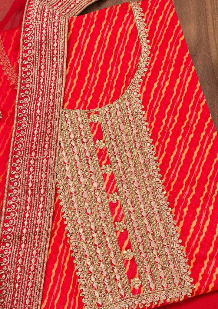 Red Printed Georgette Unstitched Salwar Suit