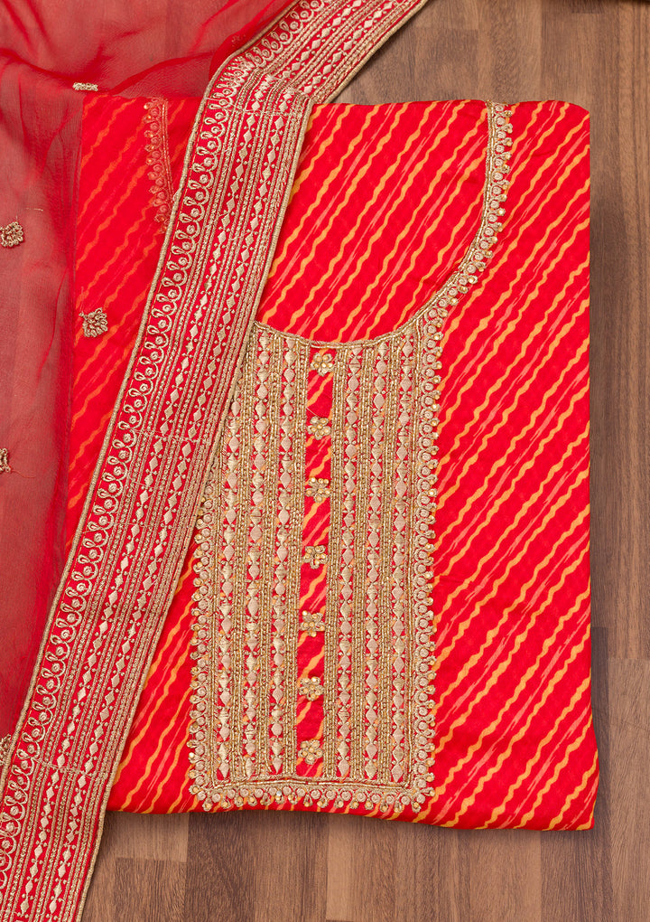 Red Printed Georgette Unstitched Salwar Suit
